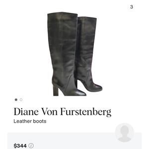 Diane von Furstenberg knee high heeled leather boots sz 7 black beautiful